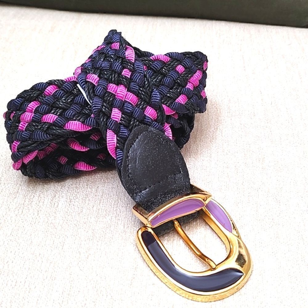Vintage Woven Braided Belt Gold Statement Buckle Size M